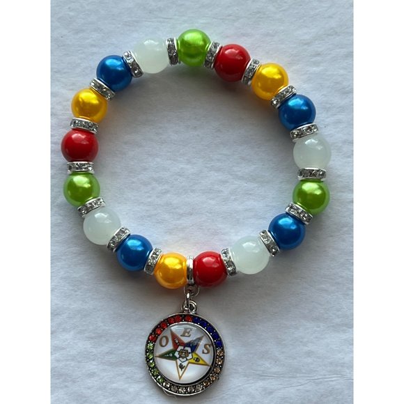 Eastern Star Beaded Elastic Bling Charm Bracelet - Picture 2 of 11